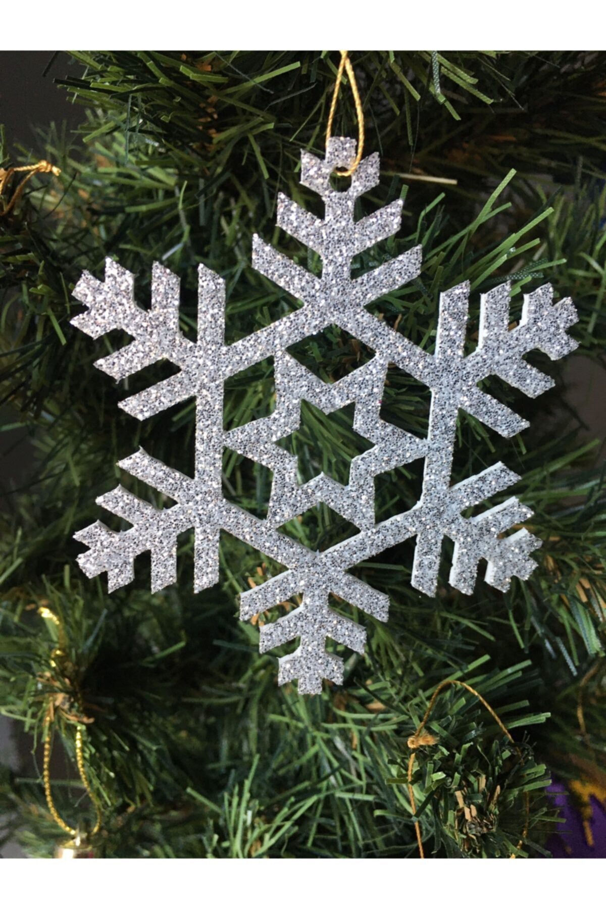 Leylaser Gümüş Kar Tanesi Simli Eva Ağaç Ve Hediye Süsü 8X8cm 6Lı