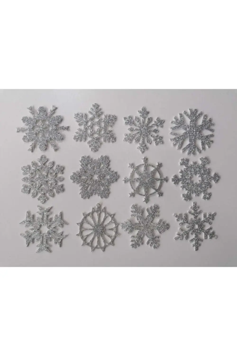 Gümüş Kar Tanesi Simli Eva Ağaç Ve Hediye Süsü 8x8cm 12li