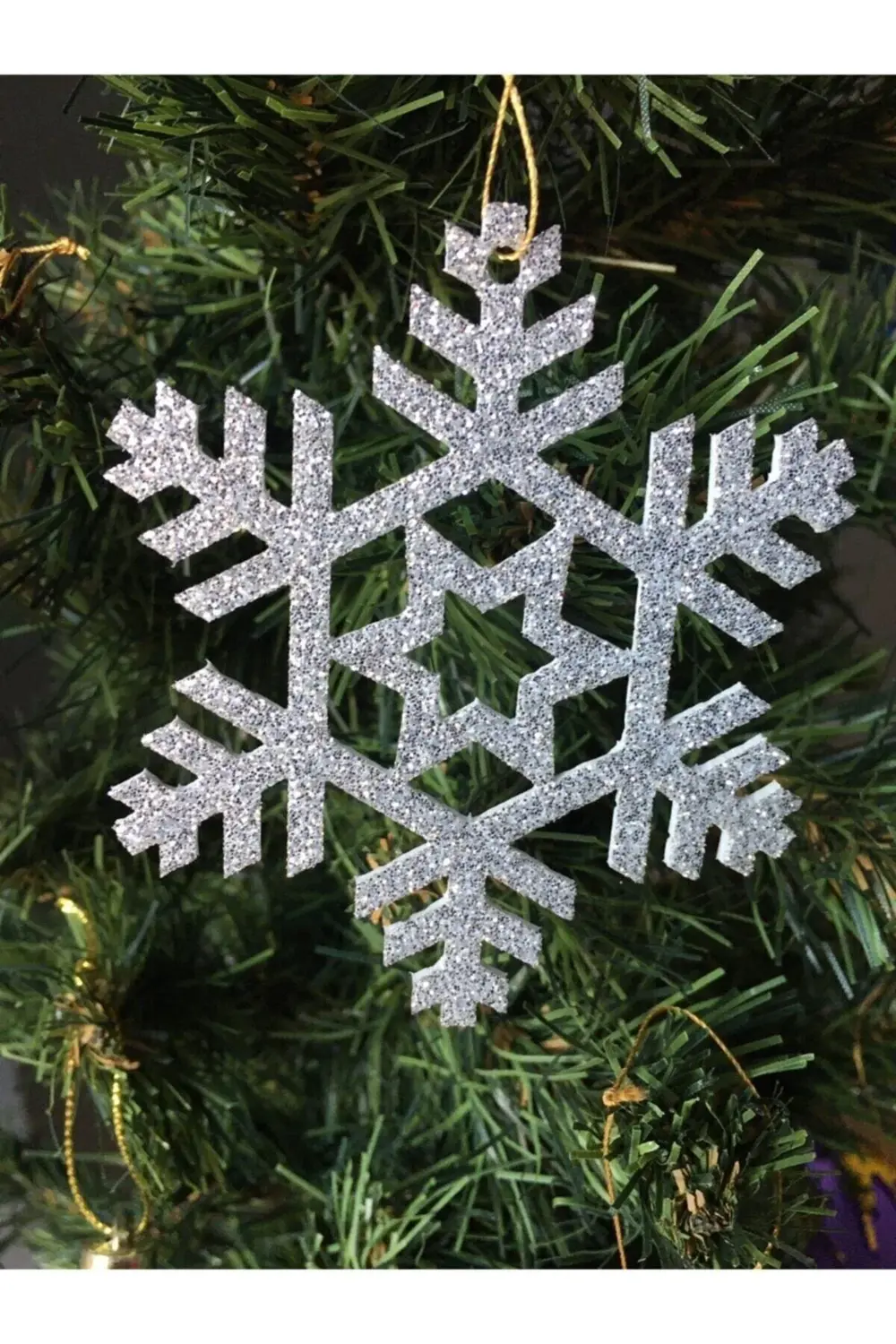 Gümüş Kar Tanesi Simli Eva Ağaç Ve Hediye Süsü 8x8cm 12li