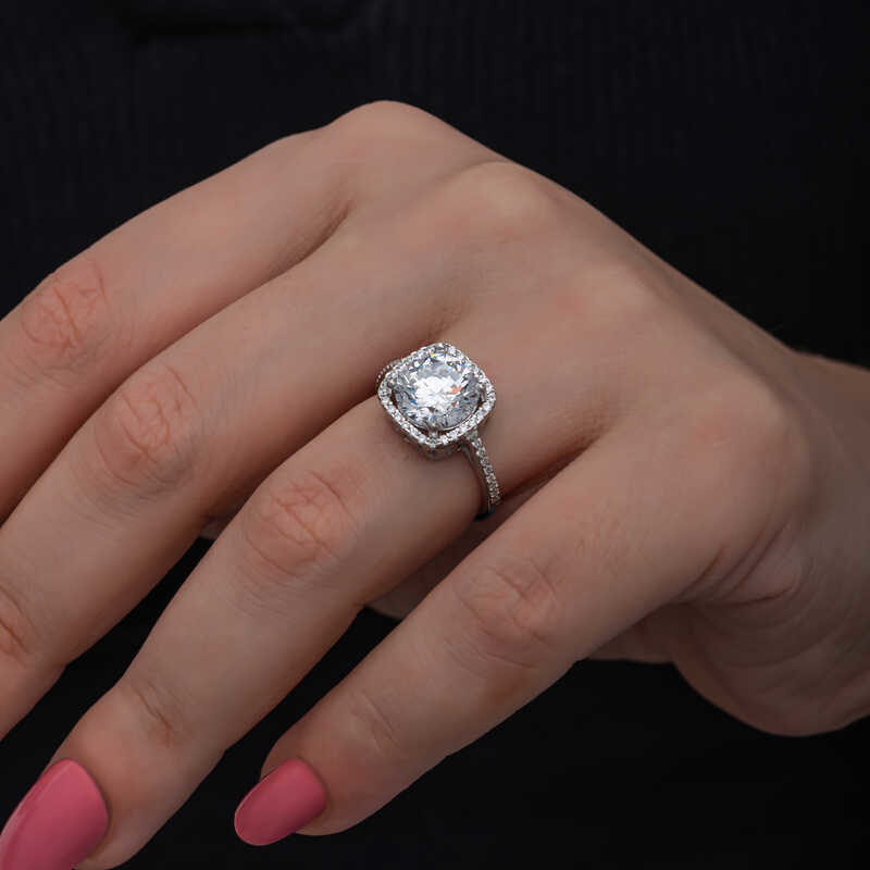 Gümüş Kare Montür Tek Taş Kadın Yüzük  SL6876