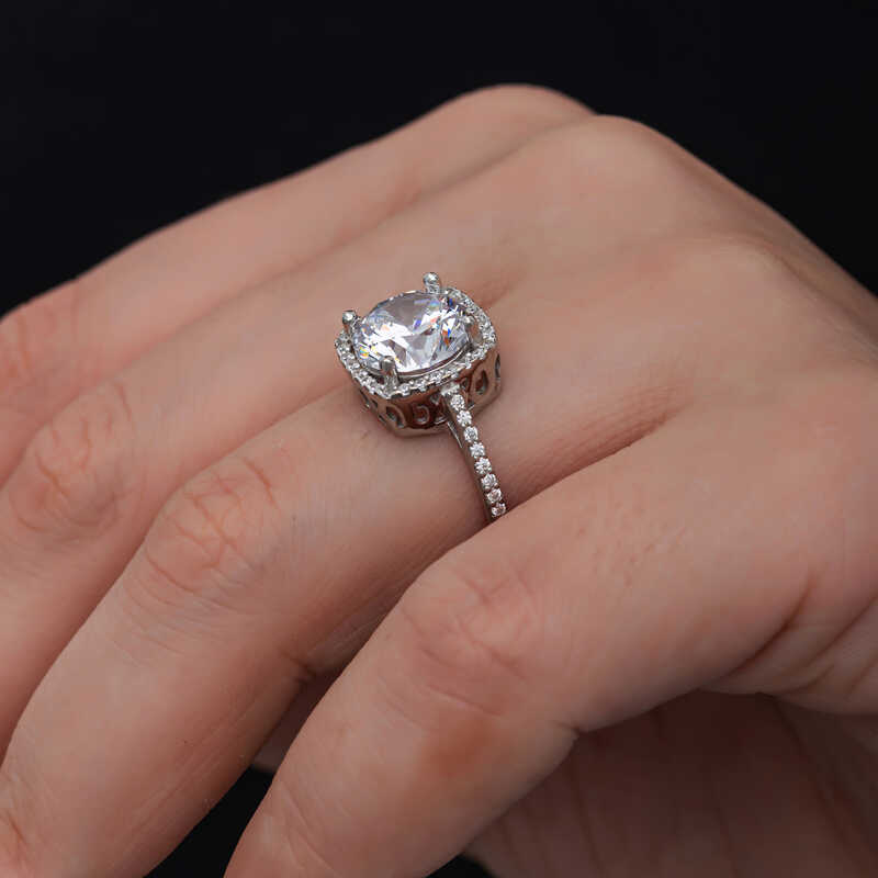 Gümüş Kare Montür Tek Taş Kadın Yüzük  SL6876