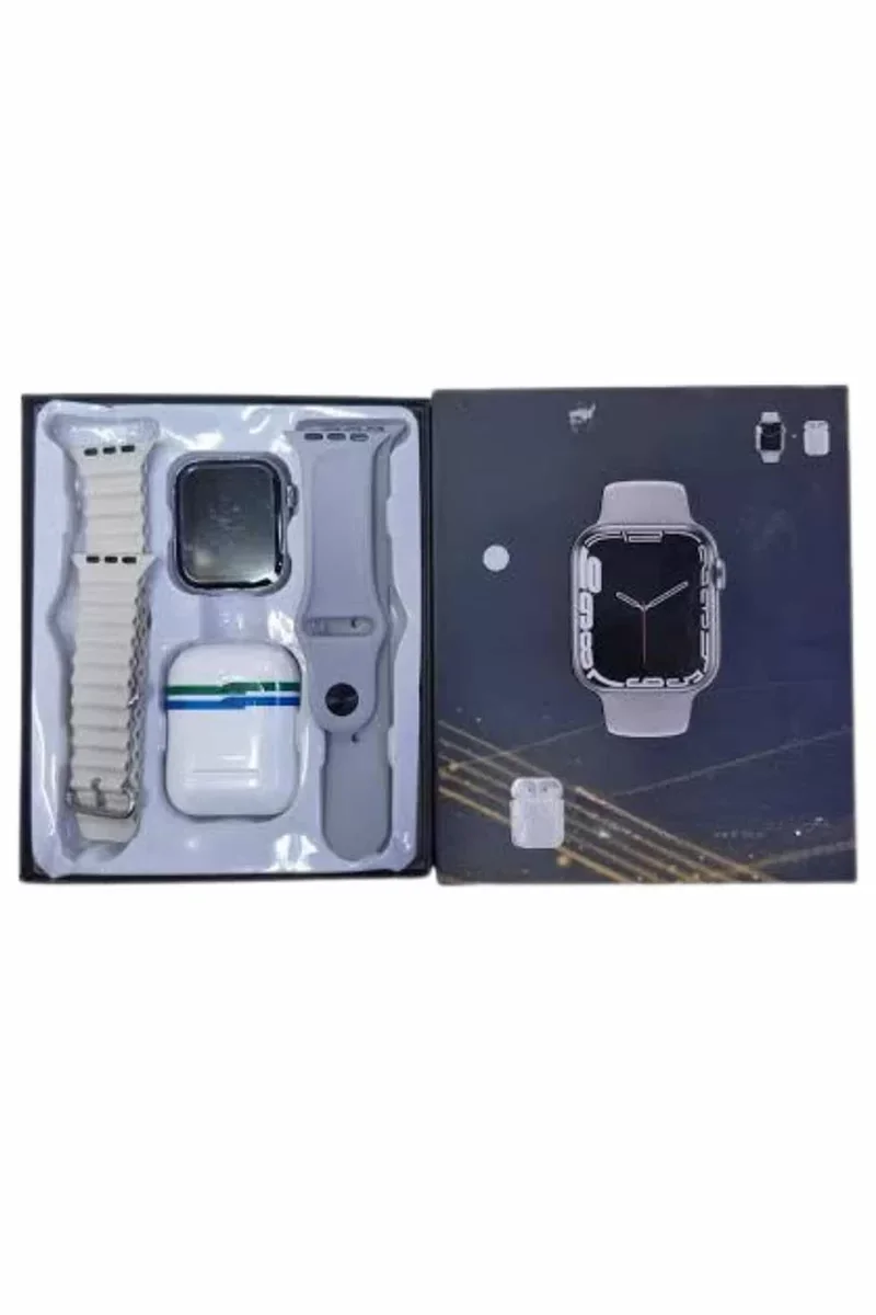 Gümüş Kasa Akıllı Saat Ve Kulaklık Seti - 45mm Çok Fonksiyonlu