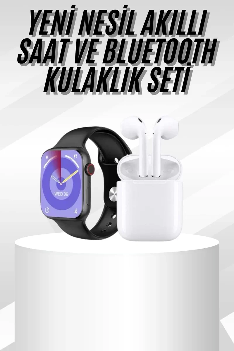 Gümüş Kasa Akıllı Saat Ve Kulaklık Seti - 45mm Çok Fonksiyonlu
