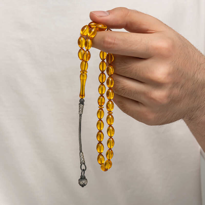 Gümüş Kazaz Püsküllü Sıkma Kehribar Tesbih T8921 SL8260