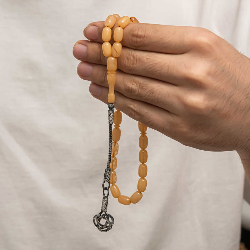 Gümüş Kazaz Püsküllü Sıkma Kehribar Tesbih  SL8817