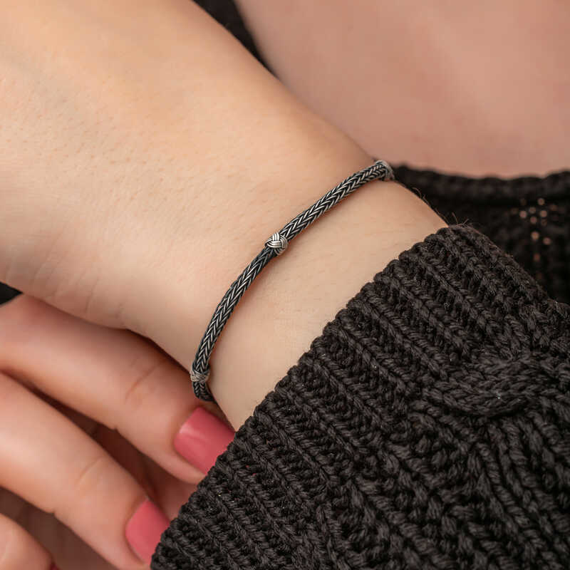 Gümüş Kazaziye Örgü Bileklik  SL7302