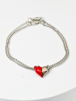Tükkan Accessories Gümüş-Kirmizi Miknatisli Kalp Sevgili Çift Kolye-Bileklik71