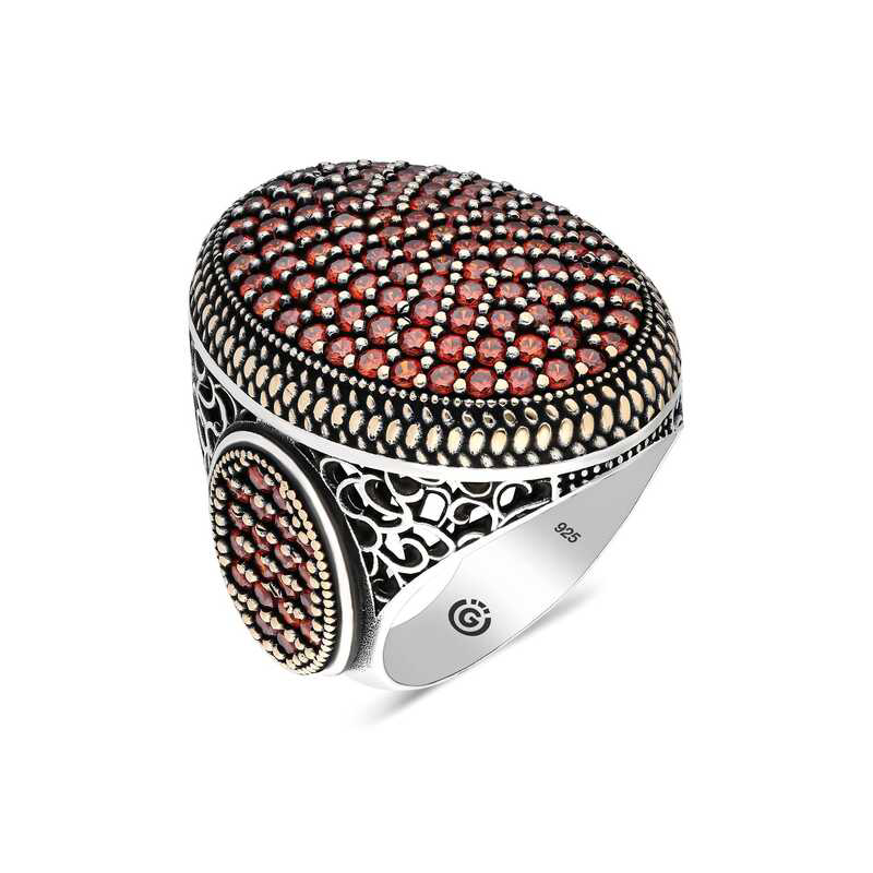Gümüş Kırmızı Zirkon Taşlı Oval Erkek Yüzük SL4487 Gümüş Kırmızı Zirkon Taşlı Oval Erkek Yüzük SL4487