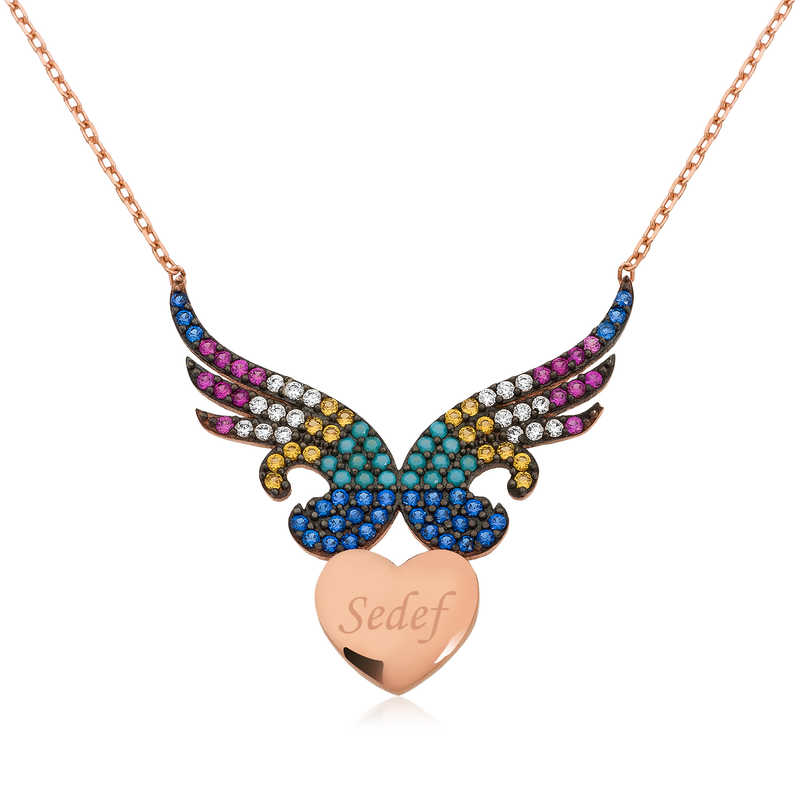 Stillove Gümüş Kişiye Özel İsimli Kanatlı Kalp Bayan Kolye Sl1268