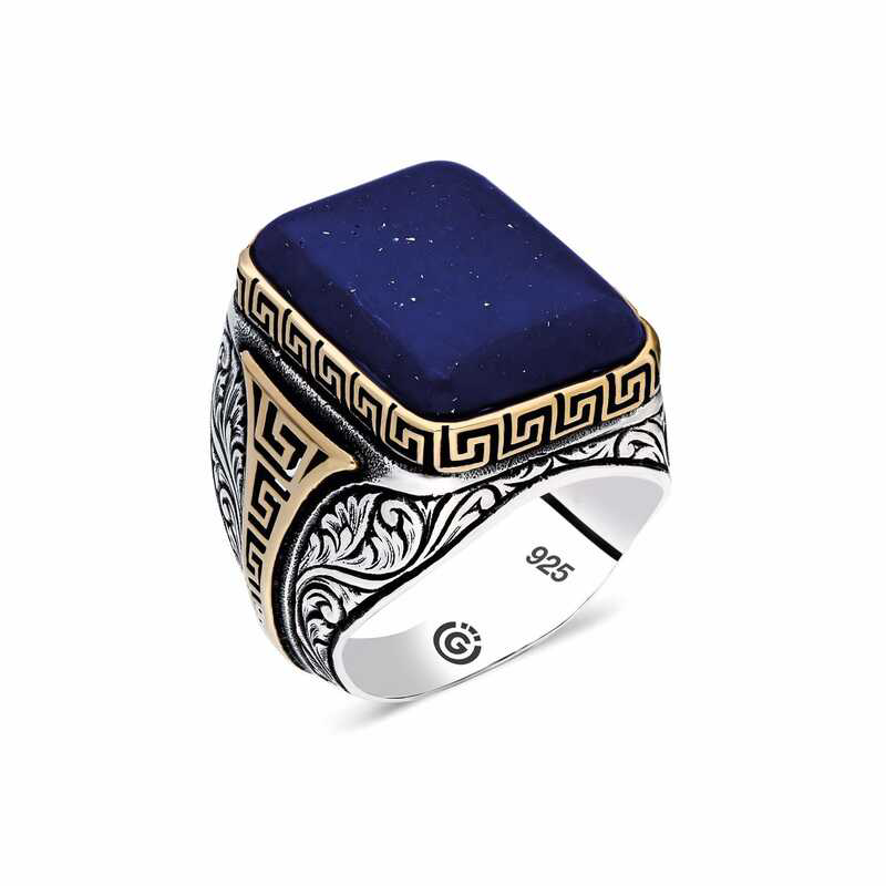 Gümüş Koyu Mavi Lapis Taşlı Kare Erkek Yüzük SL3909 Gümüş Koyu Mavi Lapis Taşlı Kare Erkek Yüzük SL3909