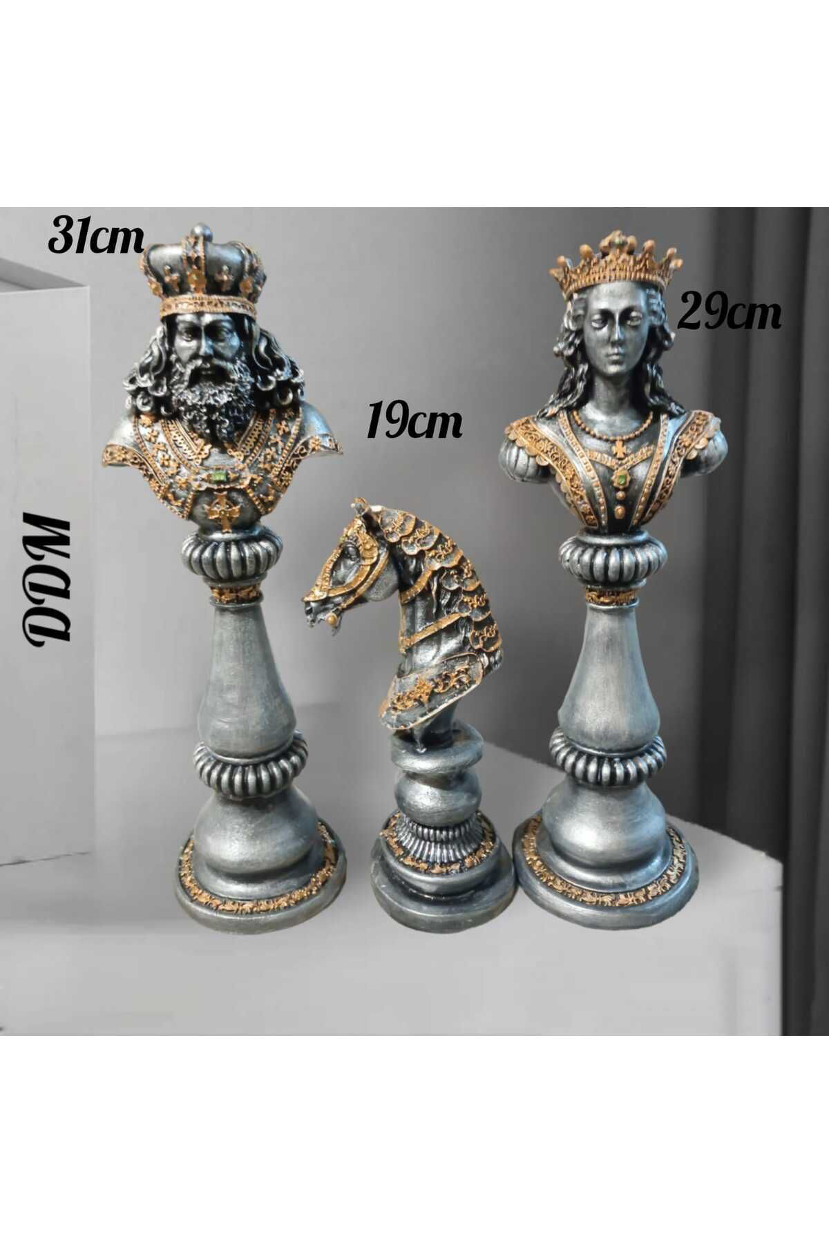 Gümüş Kral Kraliçe At Satranç Seti Polyester 3 Lu Takım