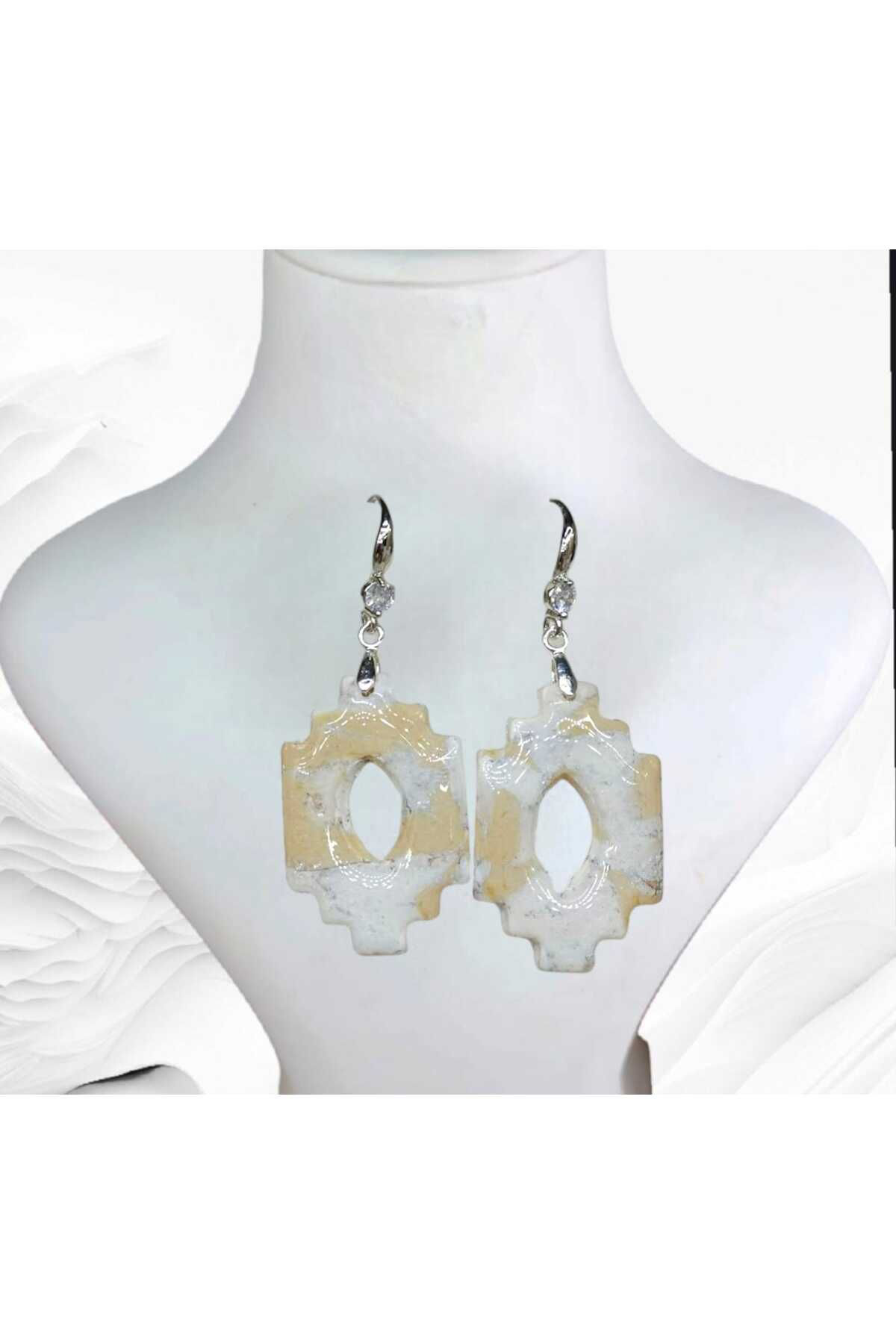 Dodemert Home Gümüş Krem Sonbahar Polimer Kil & Epoksi Tasarim Küpe