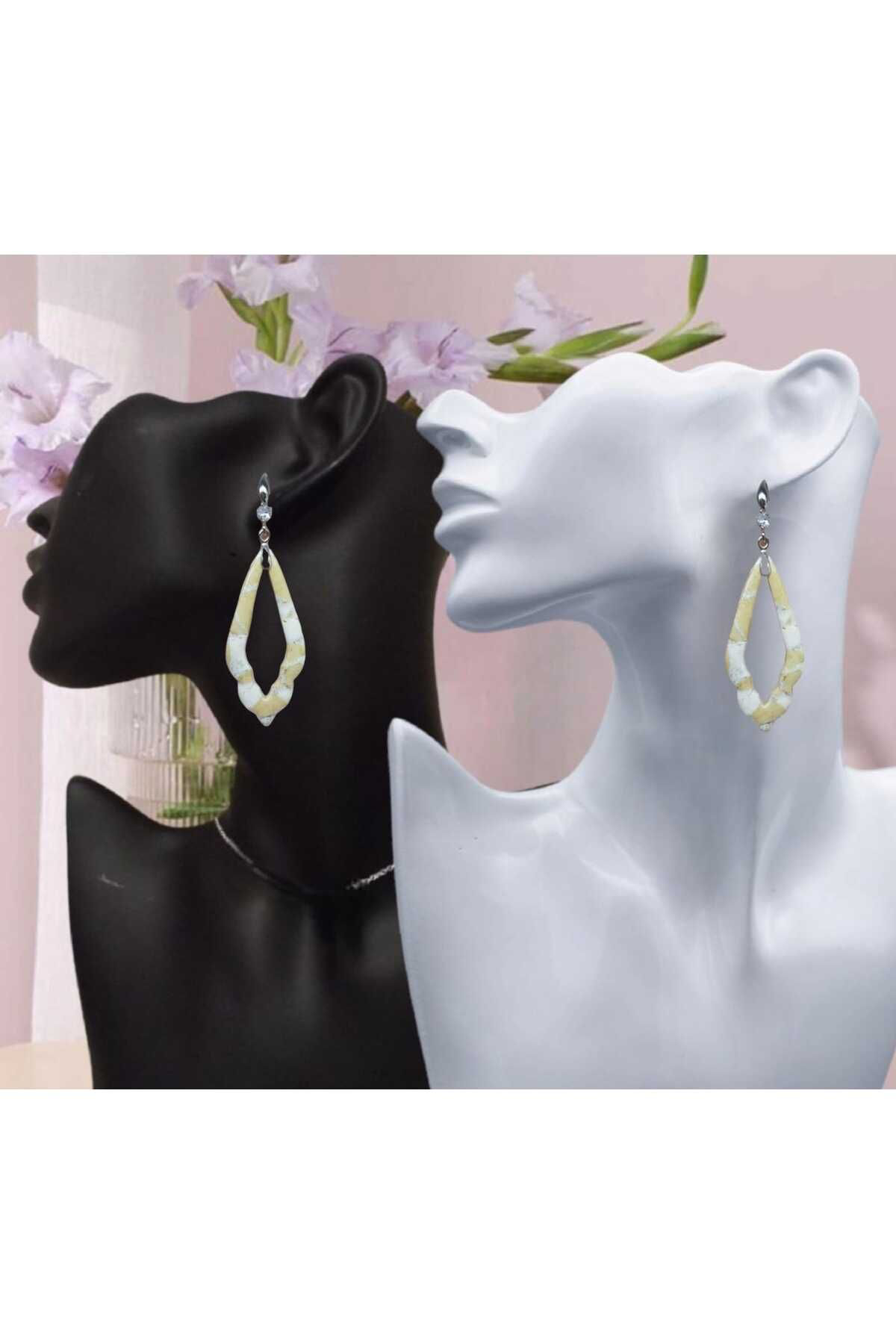 Dodemert Home Gümüş Krem Sonbahar Polimerkil Tasarim Küpe