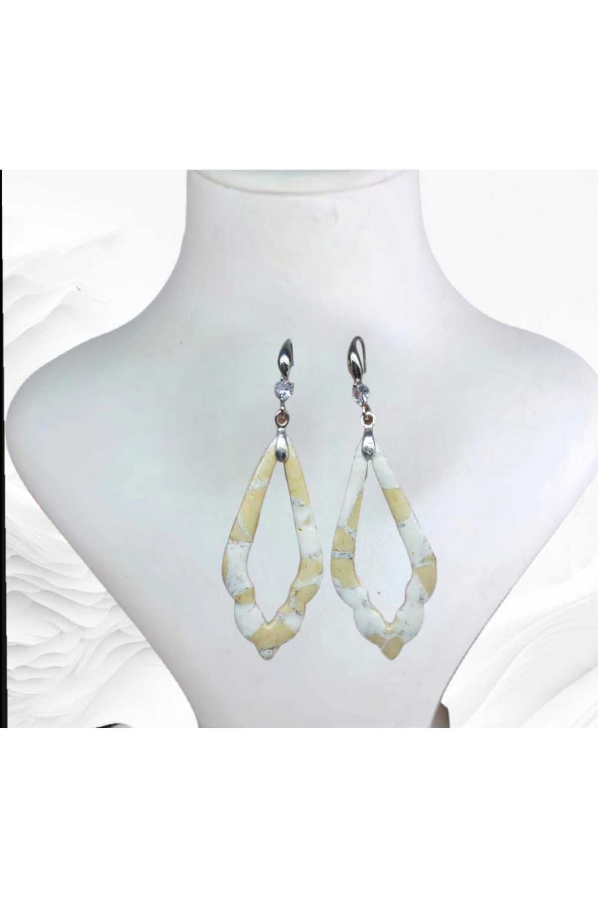 Dodemert Home Gümüş Krem Sonbahar Polimerkil Tasarim Küpe