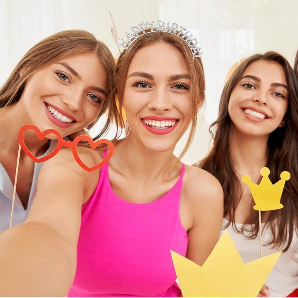 Gümüş Kristal Taşlı Happy Birthday Doğum Günü Tacı İthal Ürün A K