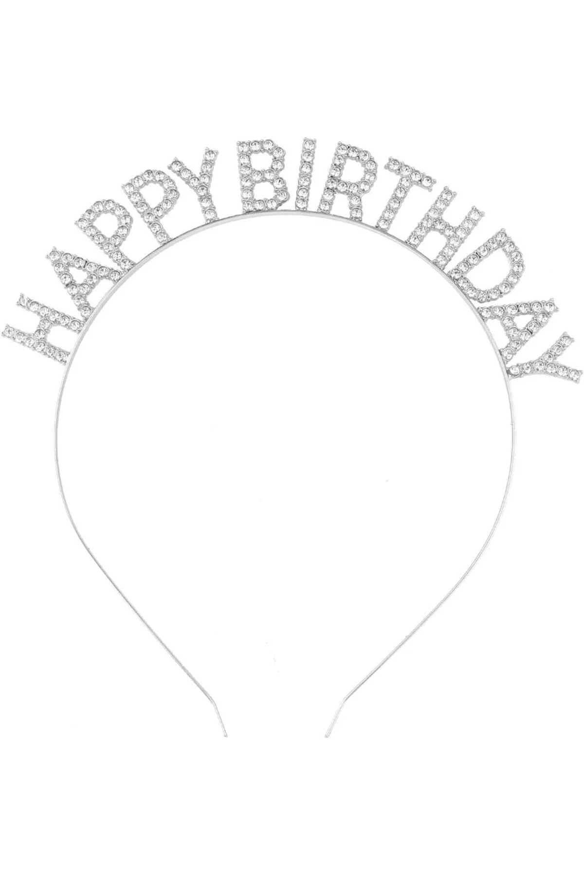 Gümüş Kristal Taşlı Happy Birthday Doğum Günü Tacı İthal Ürün A Kalite 17x16 cm