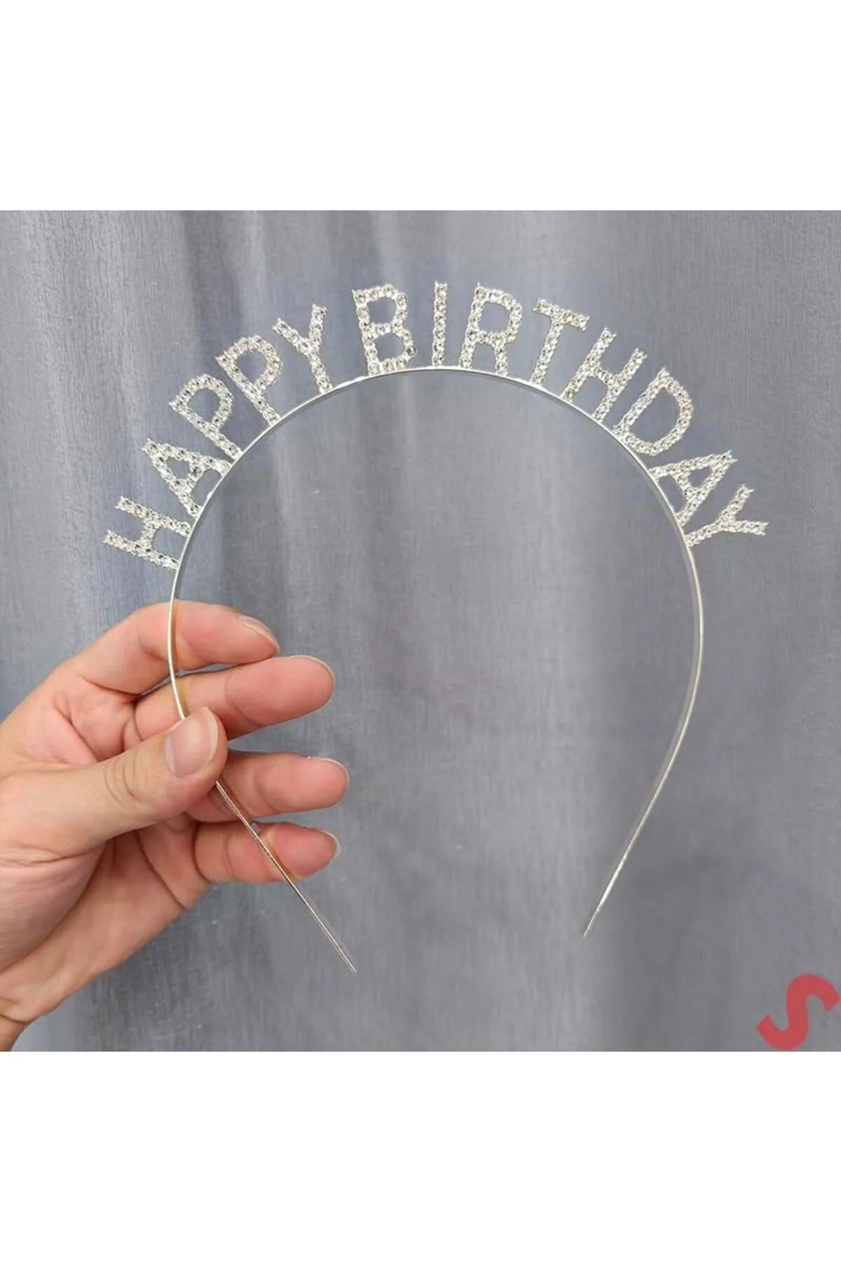 Gümüş Kristal Taşlı Happy Birthday Doğum Günü Tacı İthal Ürün A Kalite 17x16 cm