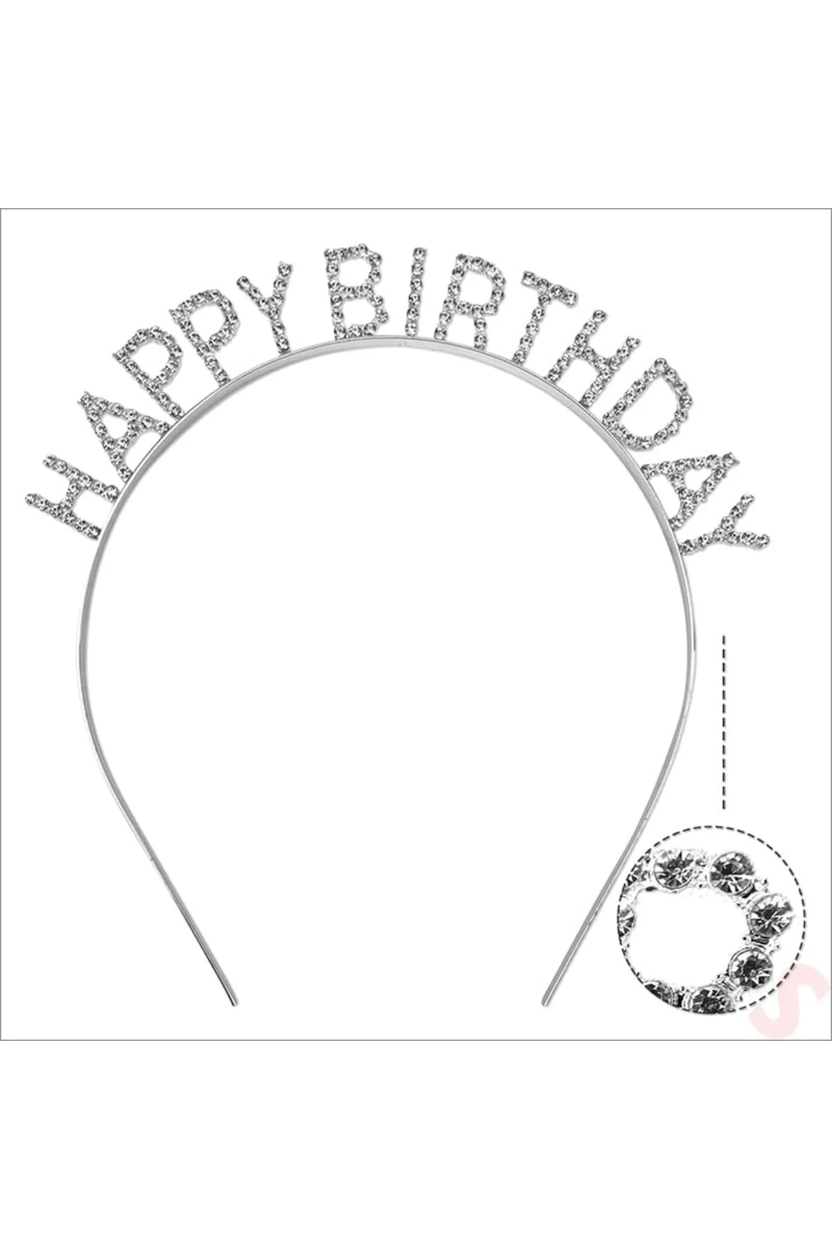 Gümüş Kristal Taşlı Happy Birthday Doğum Günü Tacı İthal Ürün A Kalite 17x16 cm