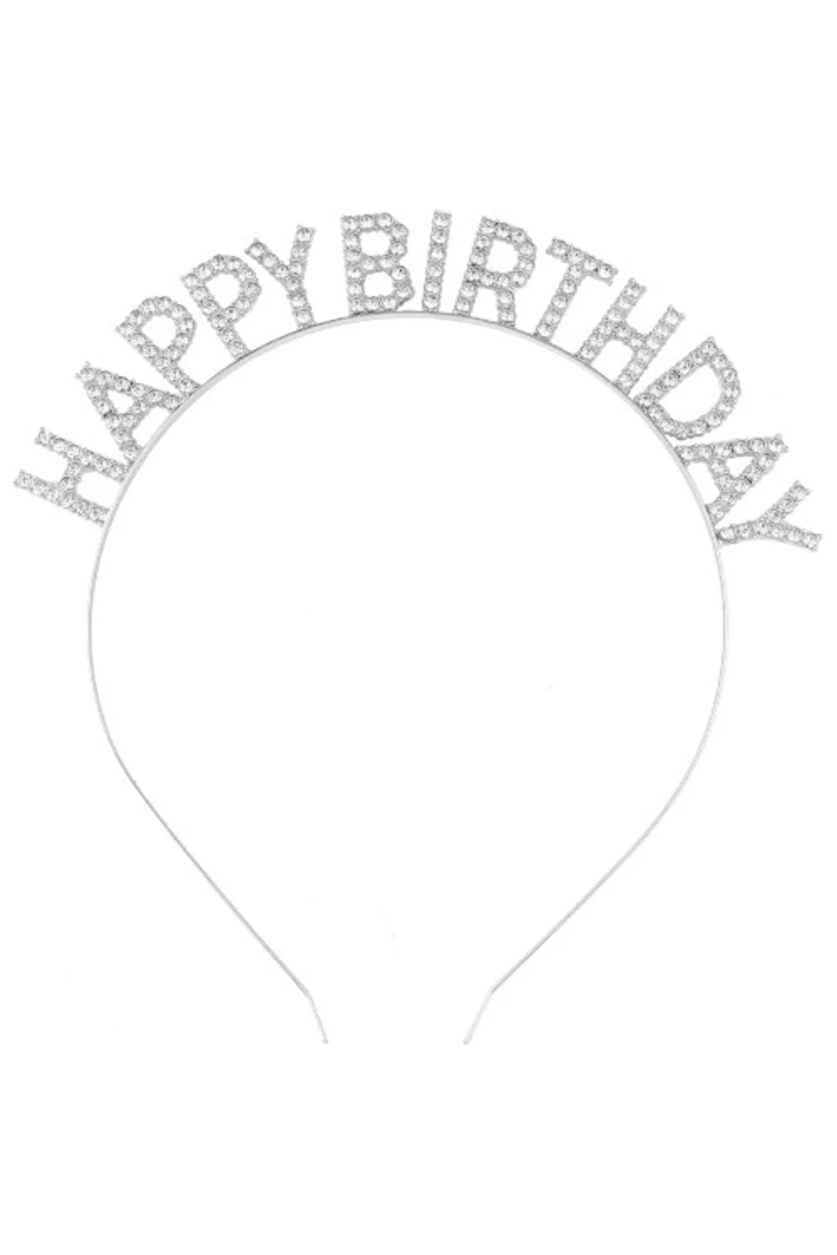 Gümüş Kristal Taşlı Happy Birthday Tacı
