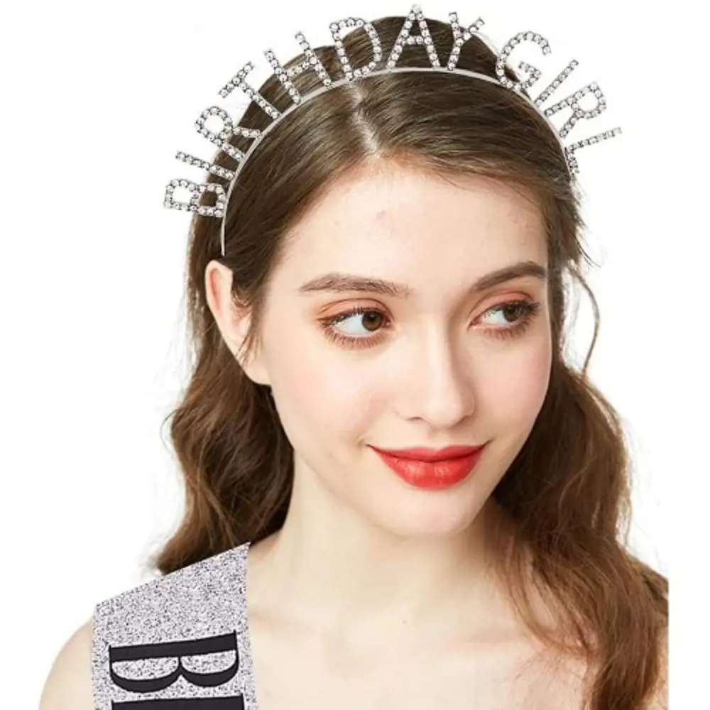Gümüş Kristal Taşlı Birthday Girl Doğum Günü Tacı İthal Ürün A Ka