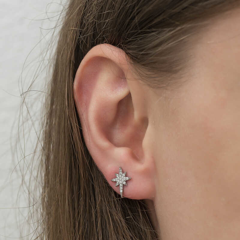 Gümüş Kutup Yıldızı Küpe SL3847