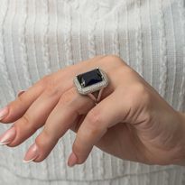 Gümüş Lacivert Zirkon Taşlı Kadın Yüzük SL8176