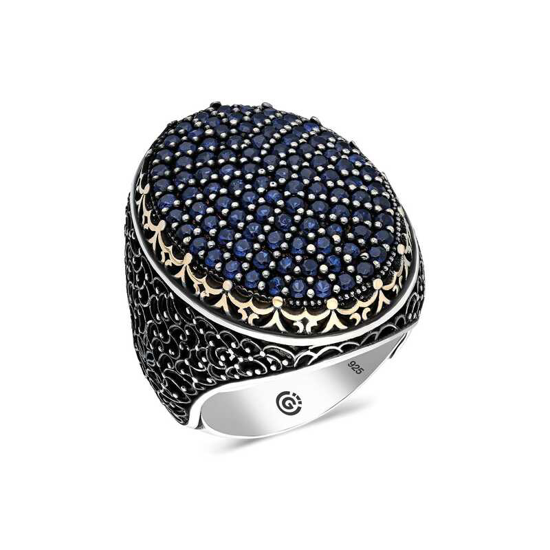 Gümüş Lacivert Zirkon Taşlı Oval Erkek Yüzük SL2306 Gümüş Lacivert Zirkon Taşlı Oval Erkek Yüzük SL2306