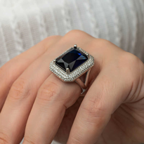 Gümüş Lacivert Zirkon Taşlı Kadın Yüzük SL8176