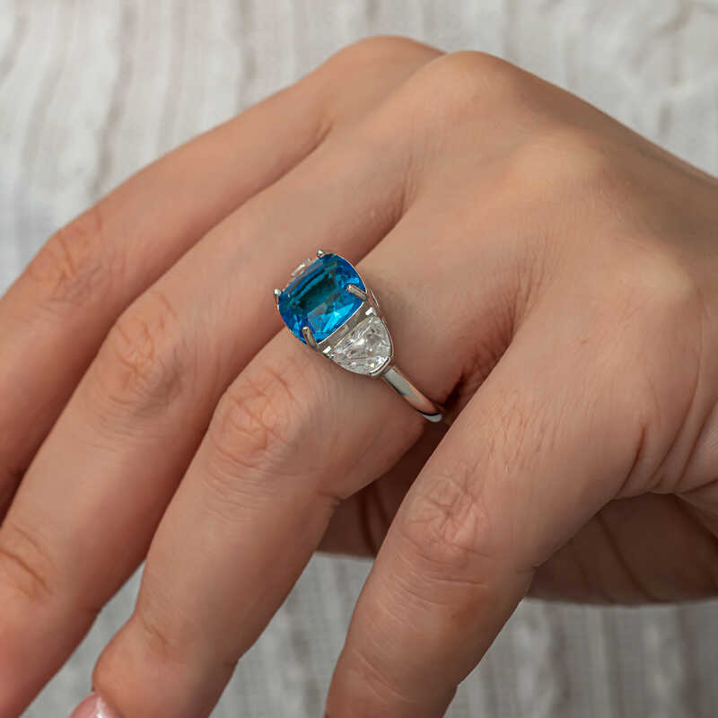 Gümüş Mavi Zirkon Taşlı Kadın Yüzük T8913 SL8253