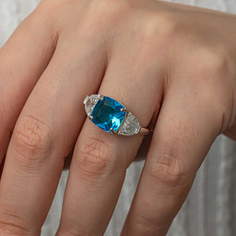 Gümüş Mavi Zirkon Taşlı Kadın Yüzük T8913 SL8253