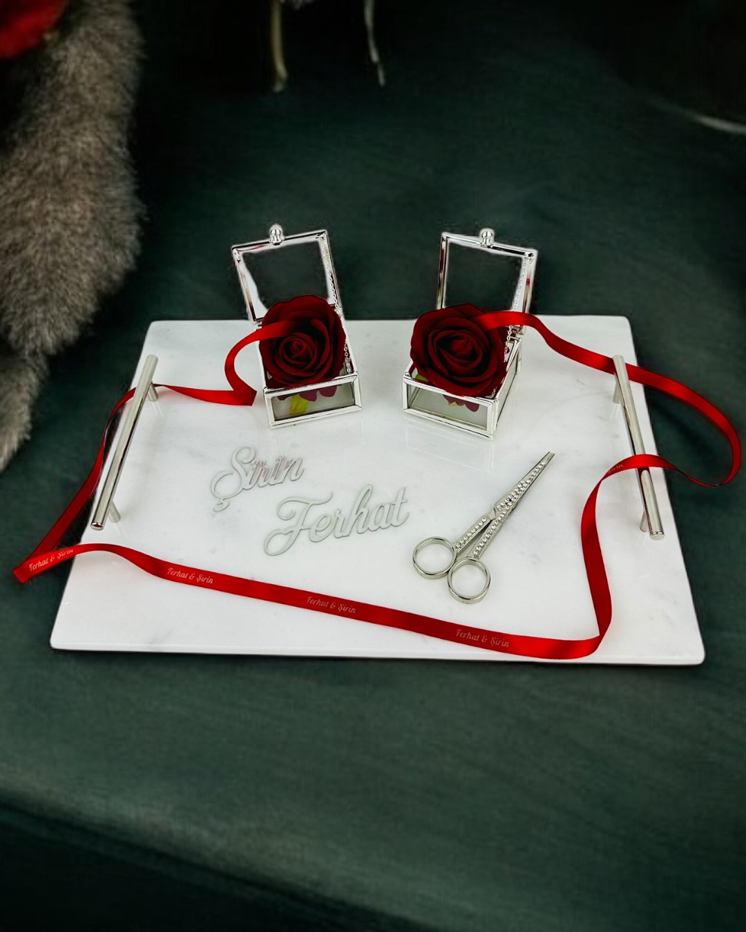 Cyzhome Gümüş Mermer Söz Tepsisi Ve Damat Kahve Fincan Tepsisi