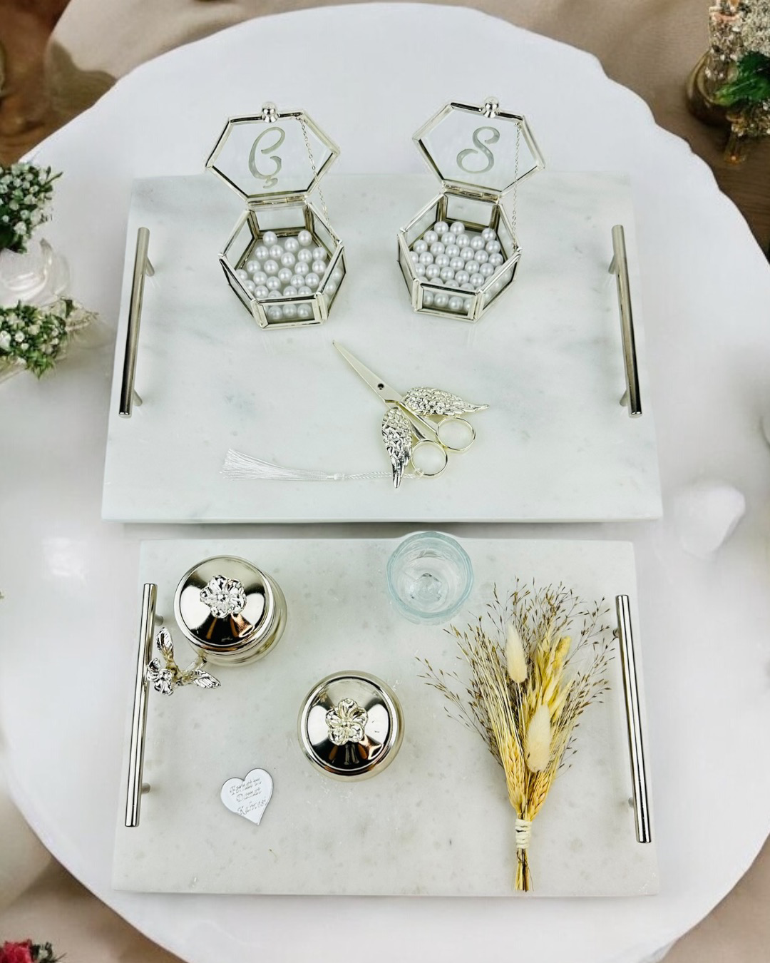 Cyzhome Gümüş Mermer Söz Tepsisi Ve Damat Kahve Fincan Tepsisi