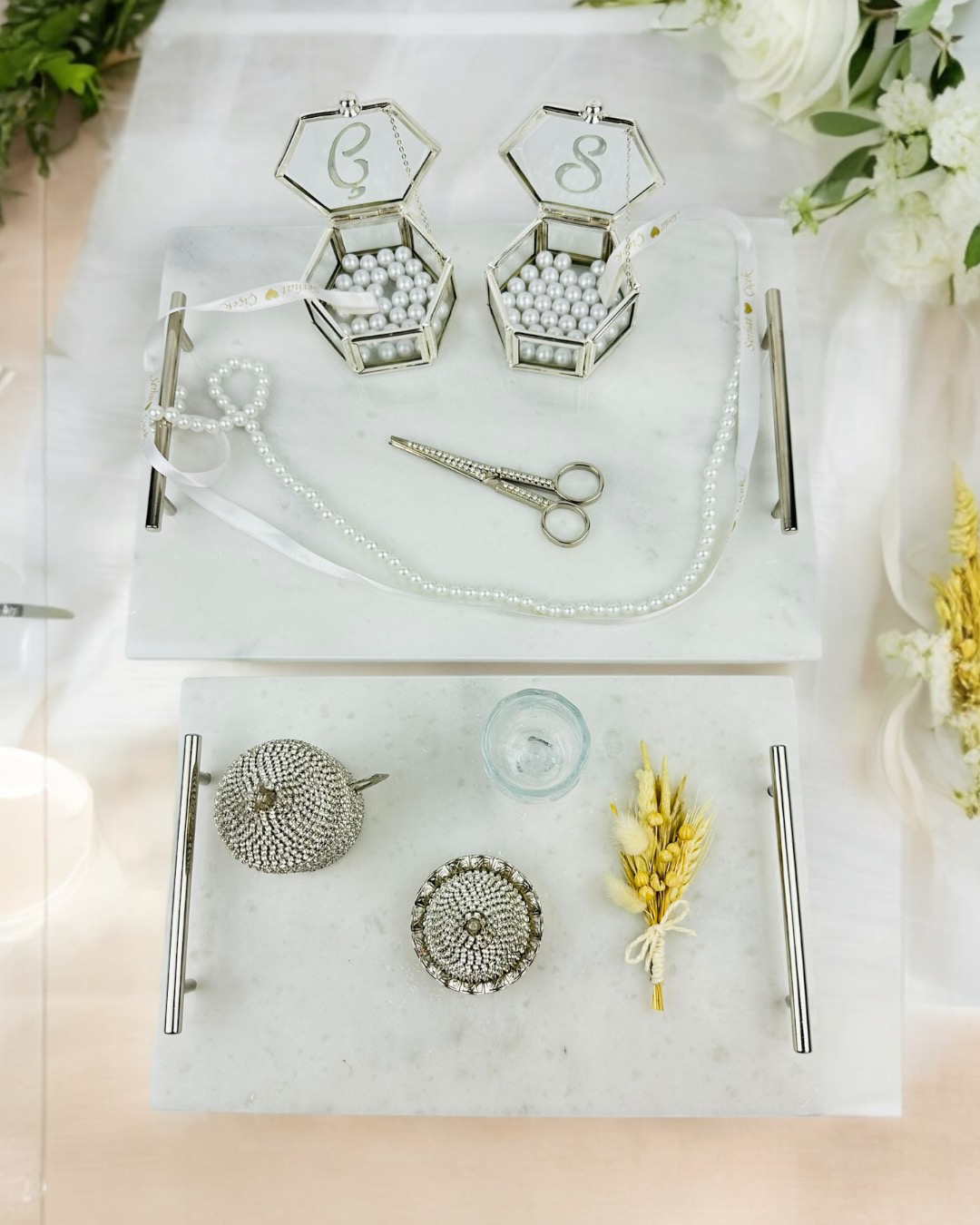 Cyzhome Gümüş Mermer Söz Tepsisi Ve Damat Kahve Fincan Tepsisi