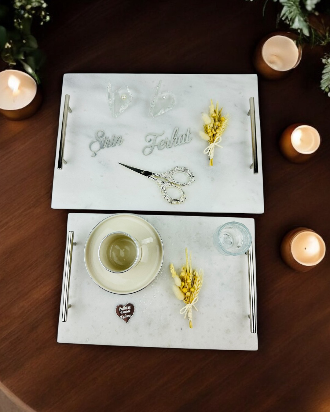 Cyzhome Gümüş Mermer Söz Tepsisi Ve Damat Kahve Fincan Tepsisi