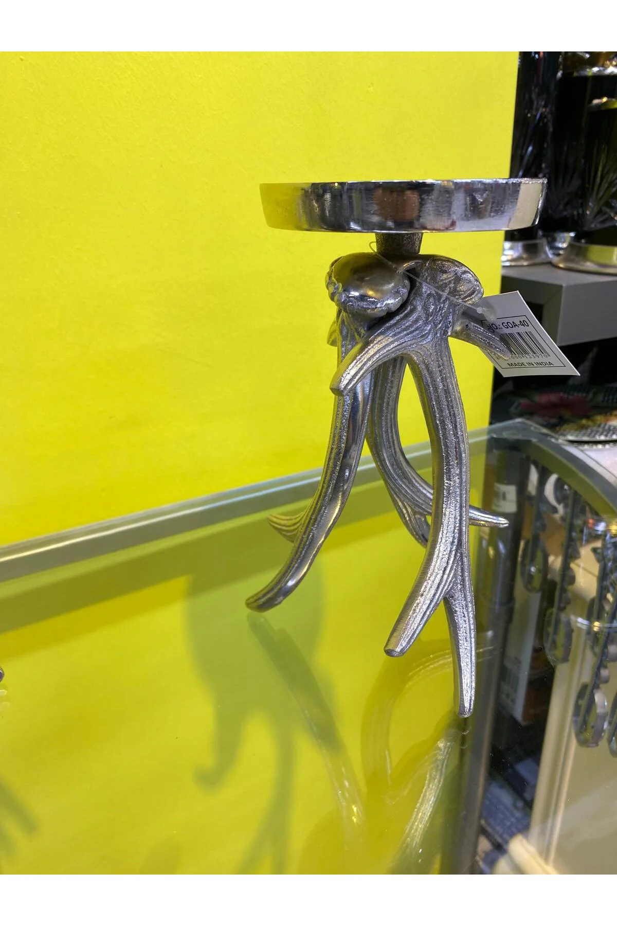 Gümüş Metal Döküm Geyik Boynuzu Mumluk
