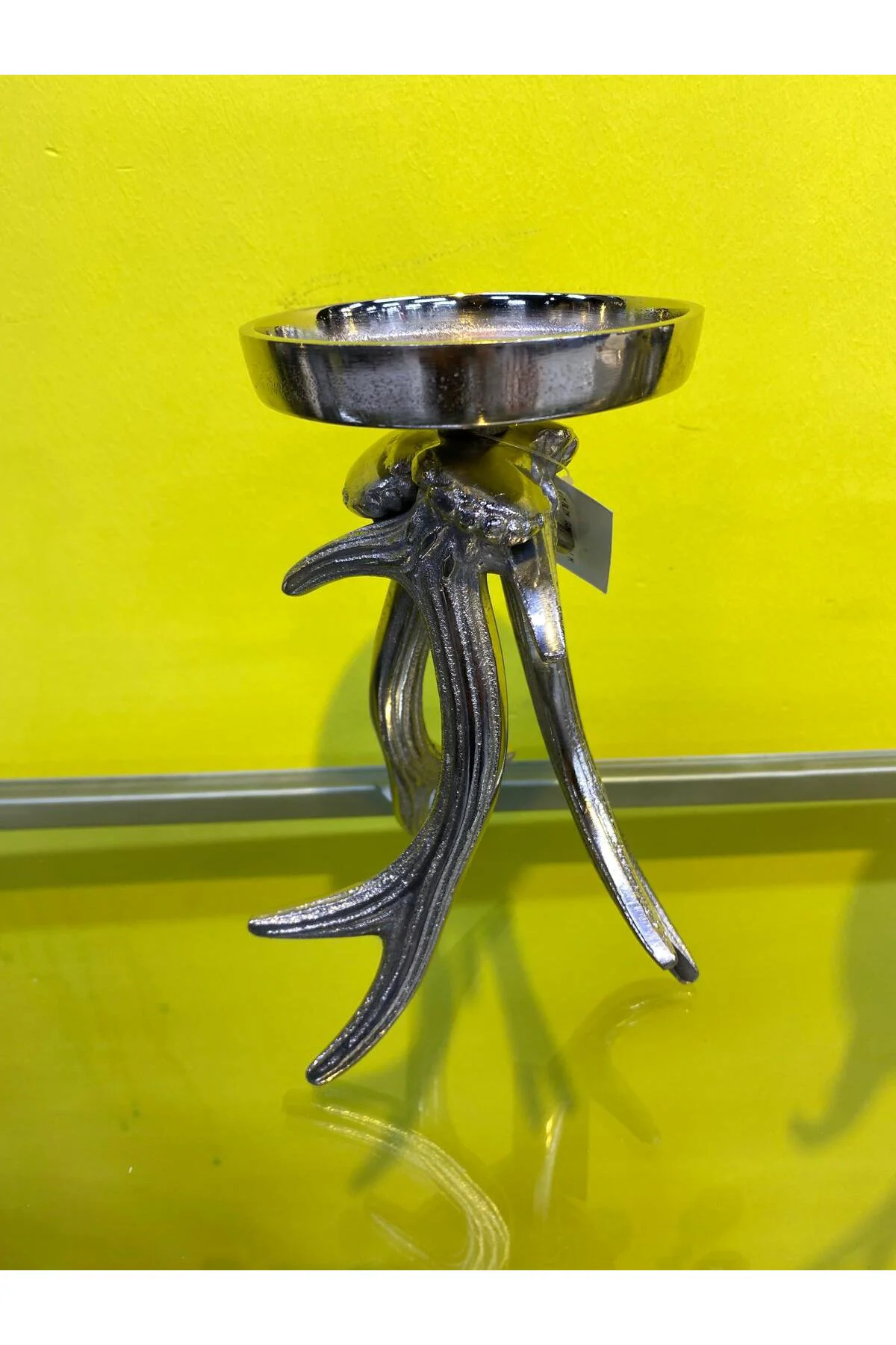 Gümüş Metal Döküm Geyik Boynuzu Mumluk