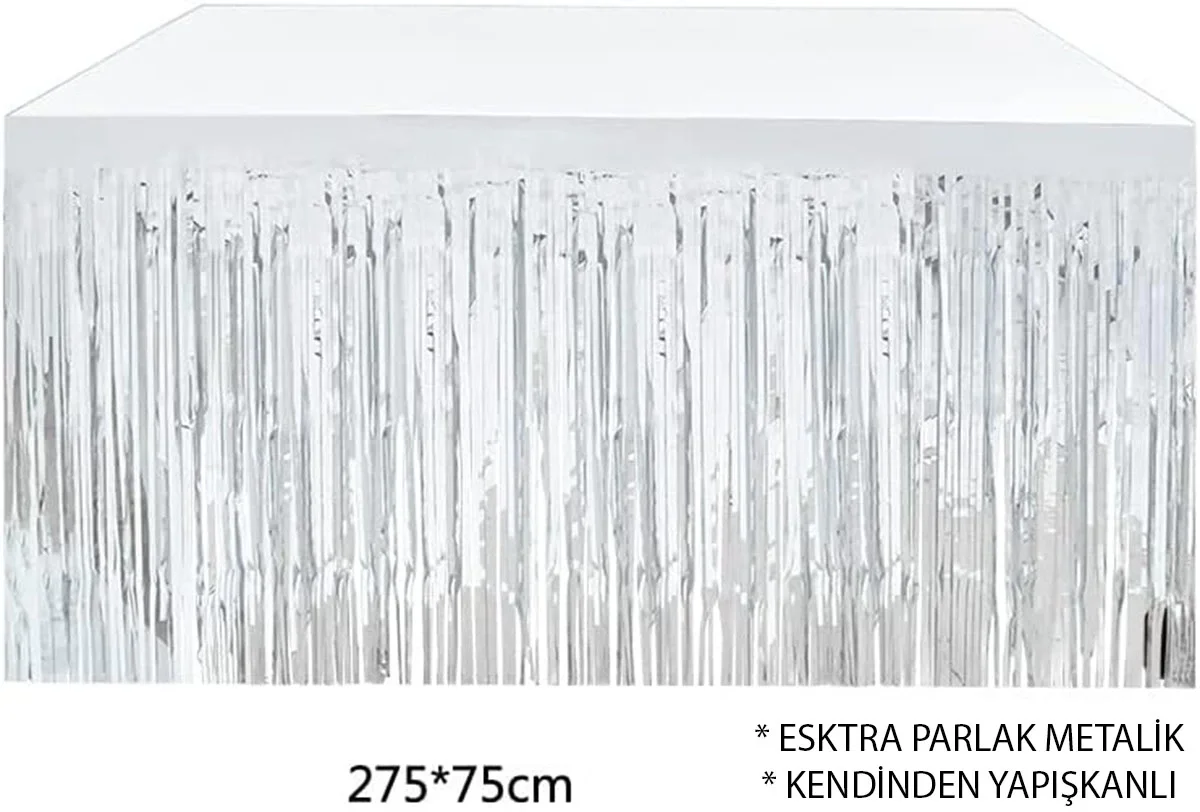Gümüş Metalize Masa Eteği 275x75 cm – Kendinden Yapışkanlı Gümüş Metalize Masa Eteği 275x75 cm – Kendinden Yapışkanlı