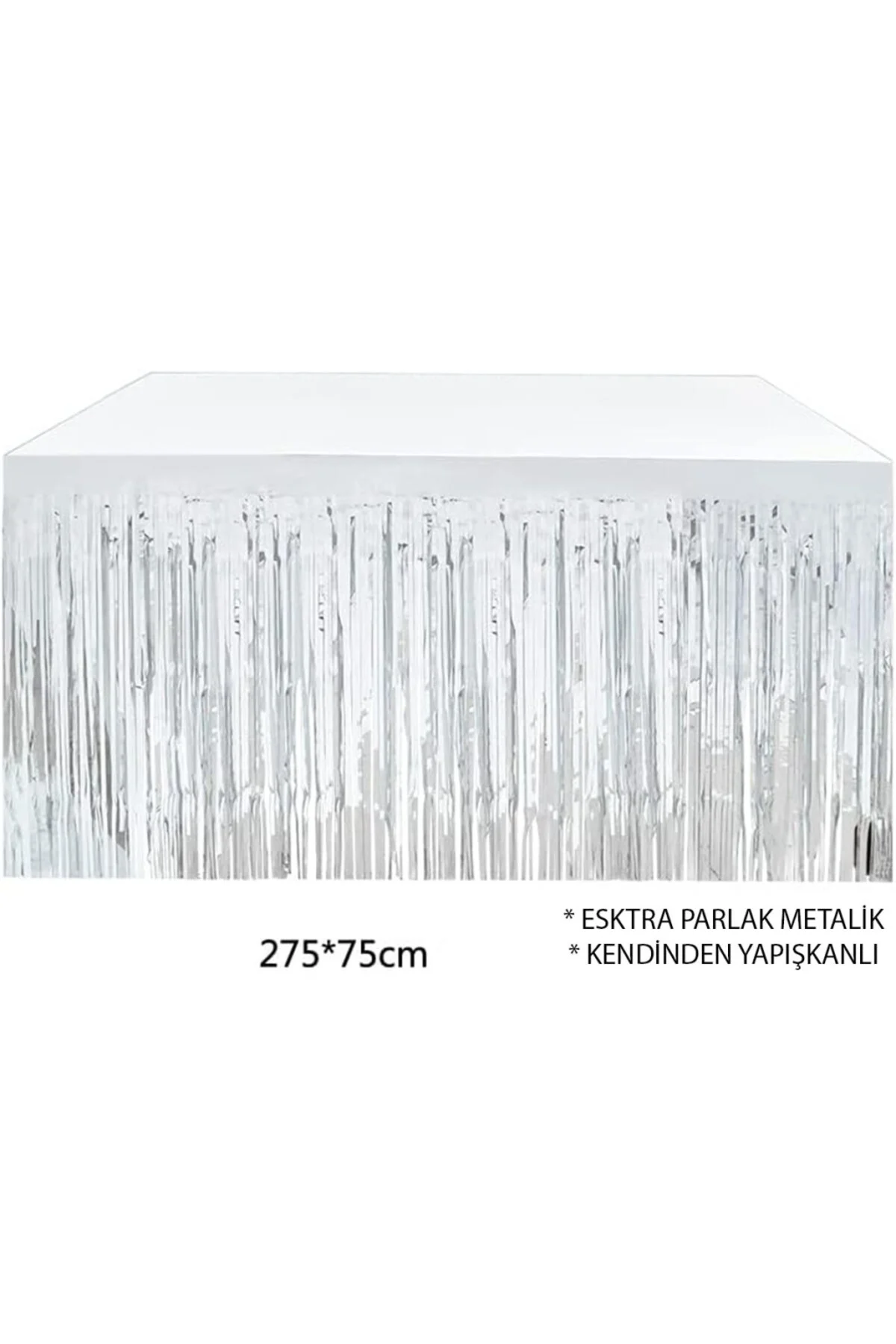 Gümüş Metalize Masa Eteği 275x75 cm – Kendinden Yapışkanlı/ TrendXhome