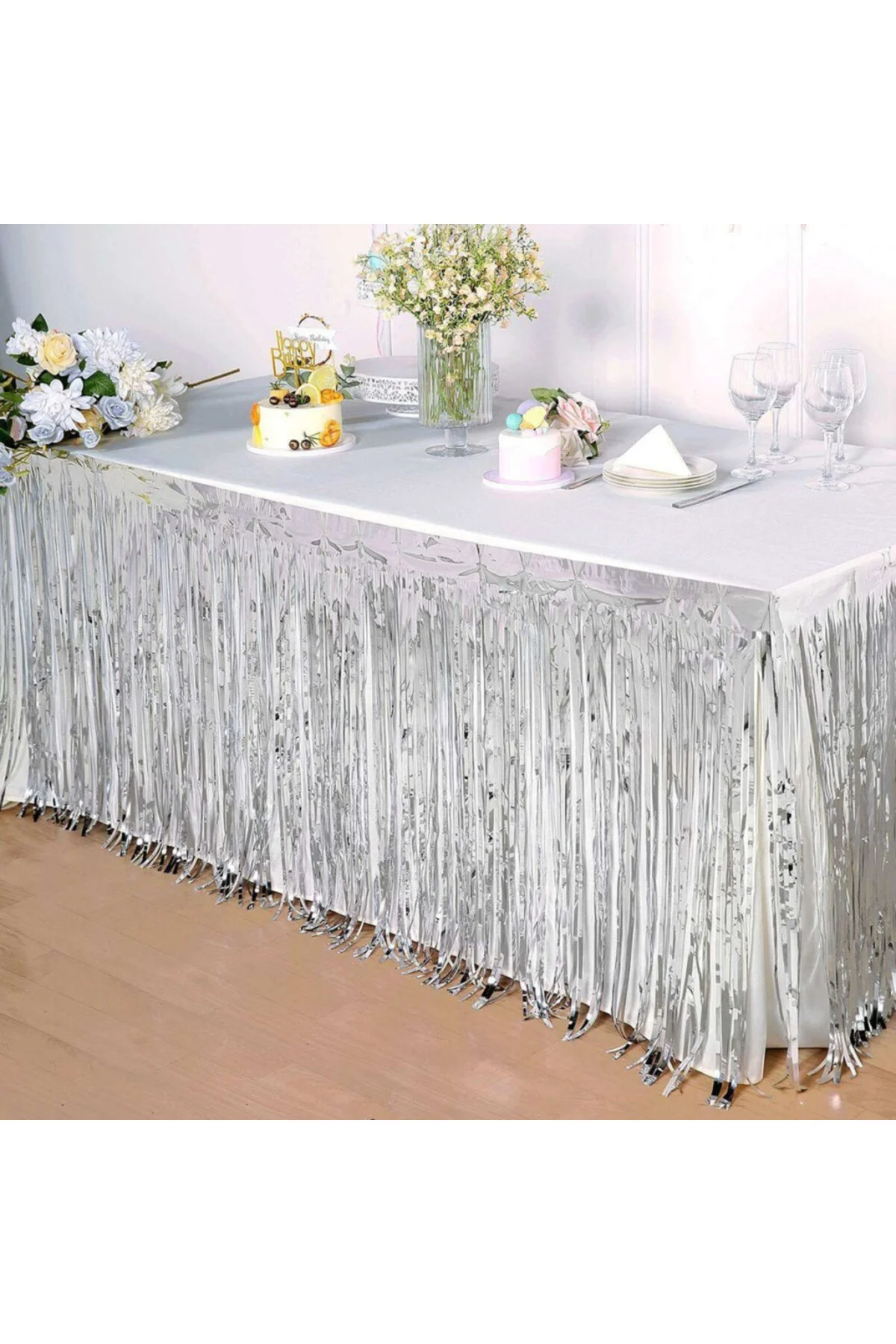Gümüş Metalize Masa Eteği 275x75 cm – Kendinden Yapışkanlı/ TrendXhome