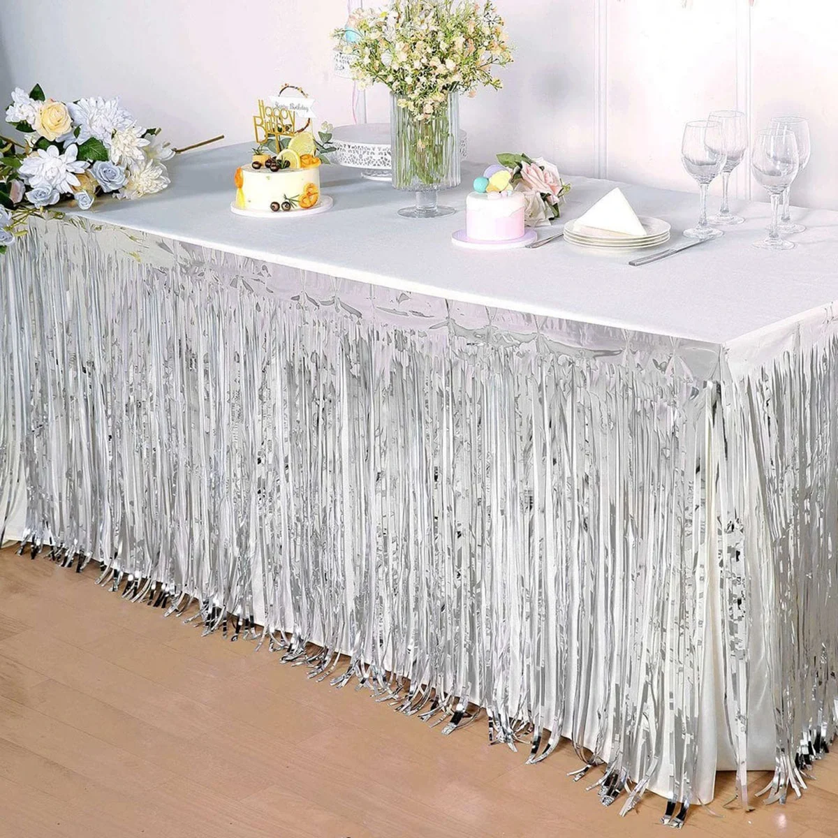 Gümüş Metalize Masa Eteği 275x75 Cm – Kendinden Yapışkanlı