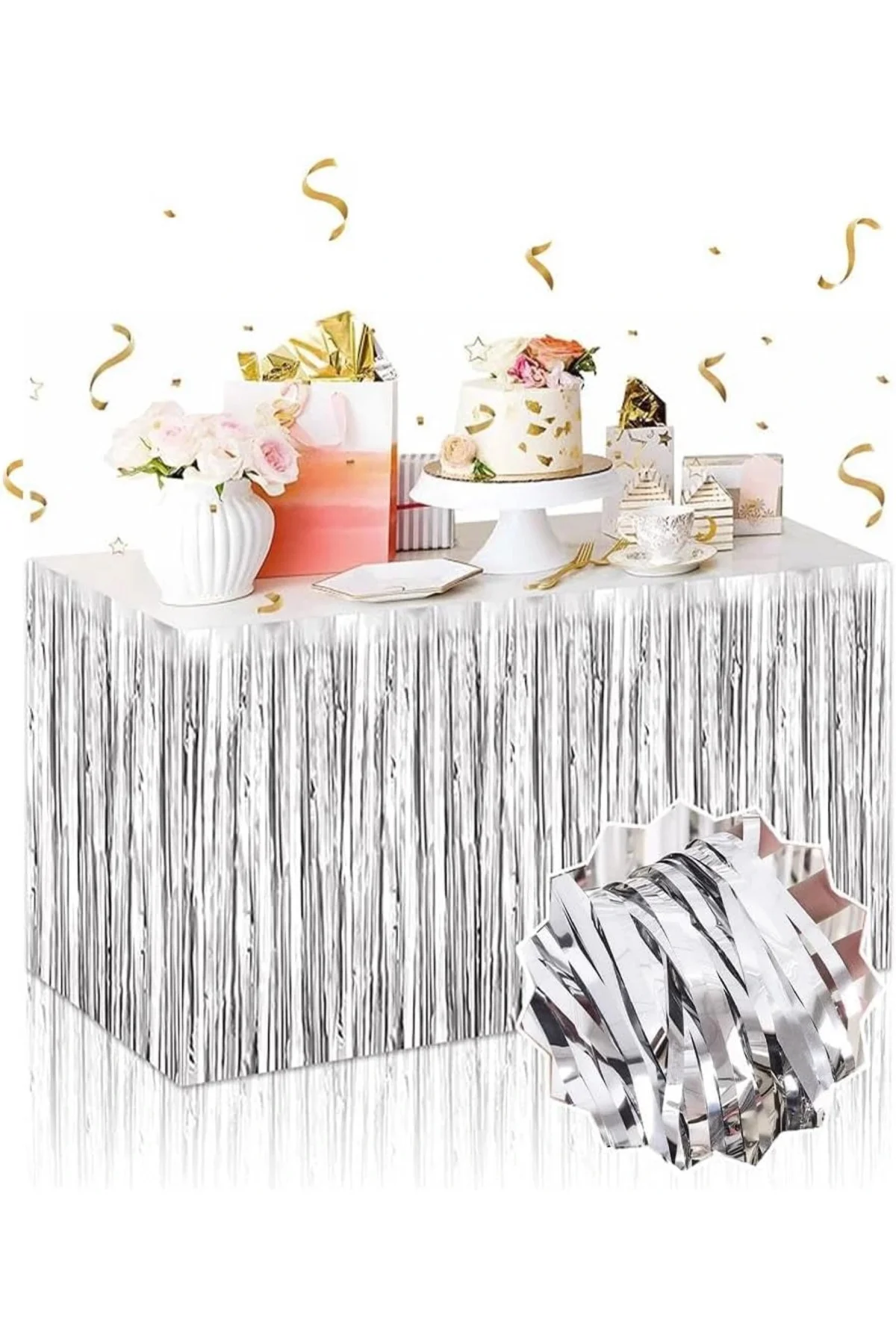 Gümüş Metalize Masa Eteği 275x75 Cm – Kendinden Yapışkanlı