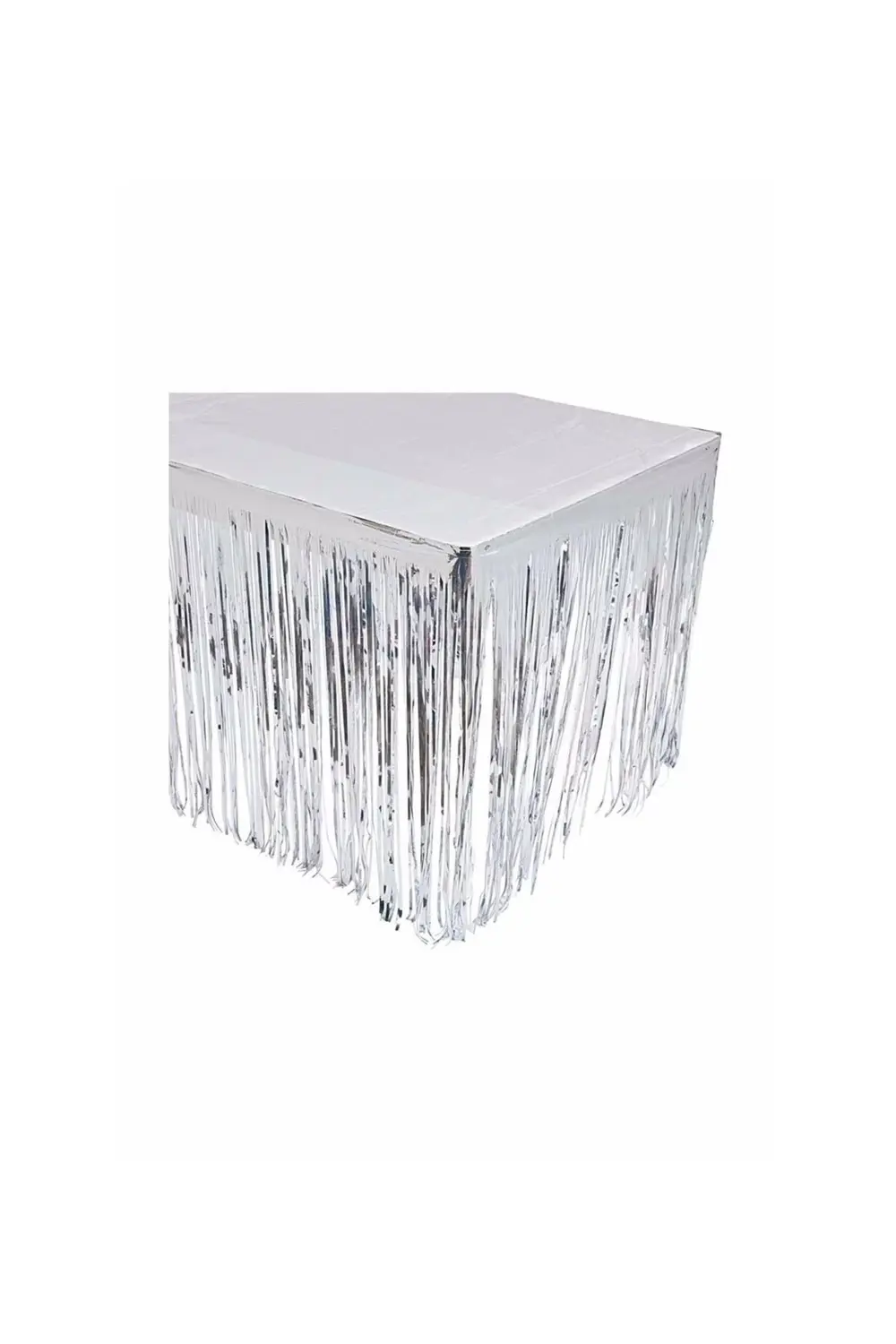 Parti Kırtasiye Gümüş Metalize Masa Eteği + Plastik Siyah Masa Örtüsü