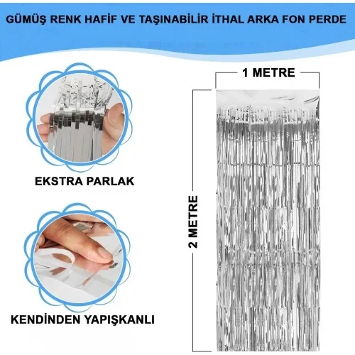 Gümüş Metalize Saçaklı Fon Perde Gümüş Metalize Saçaklı Fon Perde