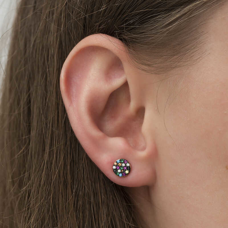 ​Gümüş Mix Taşlı Daire Küpe SL1911