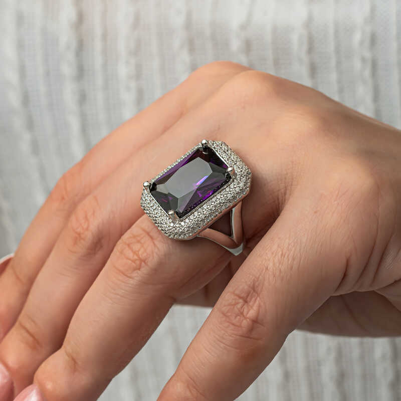 Gümüş Mor Zirkon Taşlı Kadın Yüzük SL8135