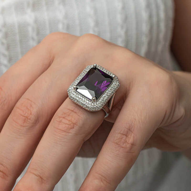 Gümüş Mor Zirkon Taşlı Kadın Yüzük SL8135