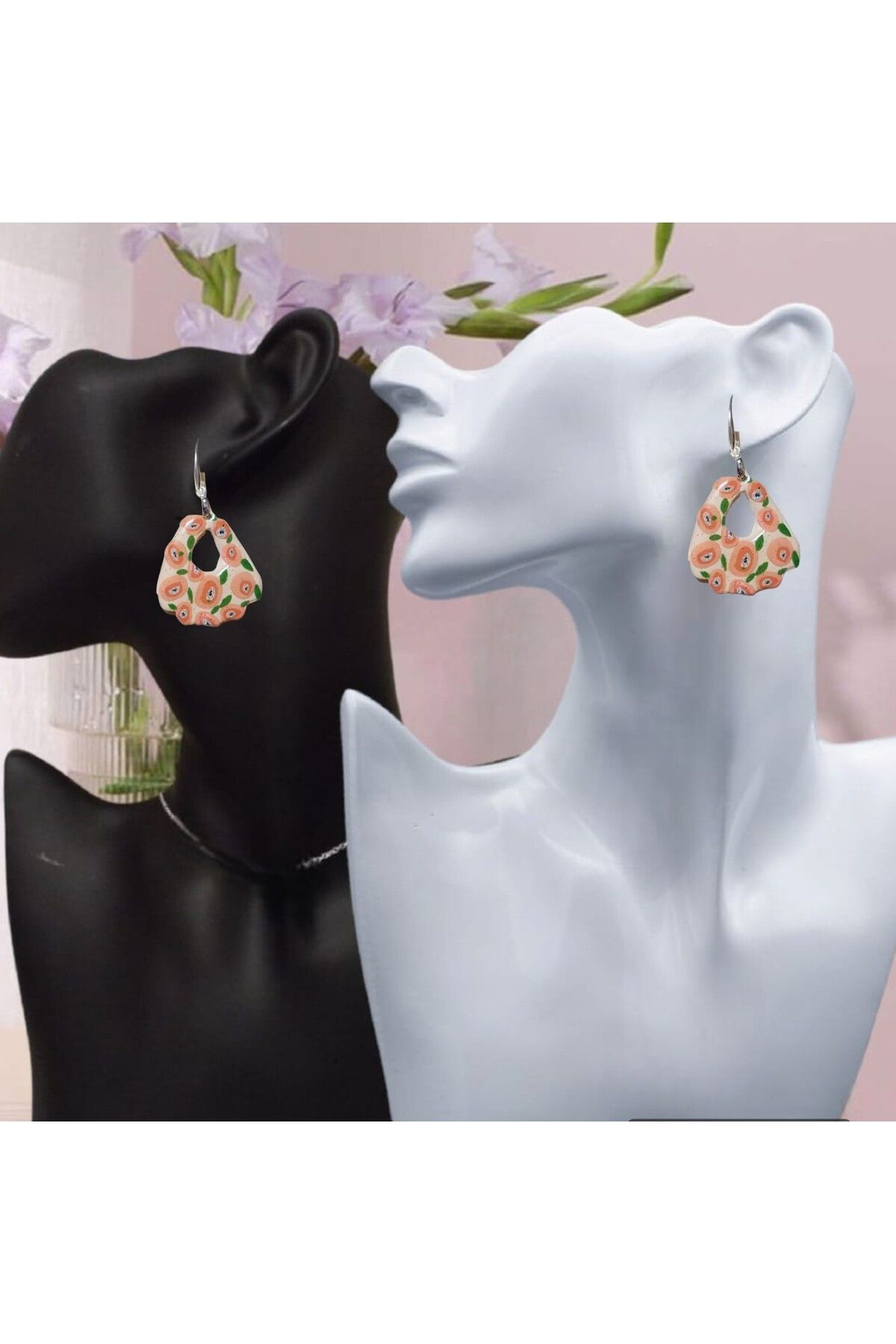 Gümüş Nar Çiçeği Polimer Kil & Epoksi Tasarım Küpe