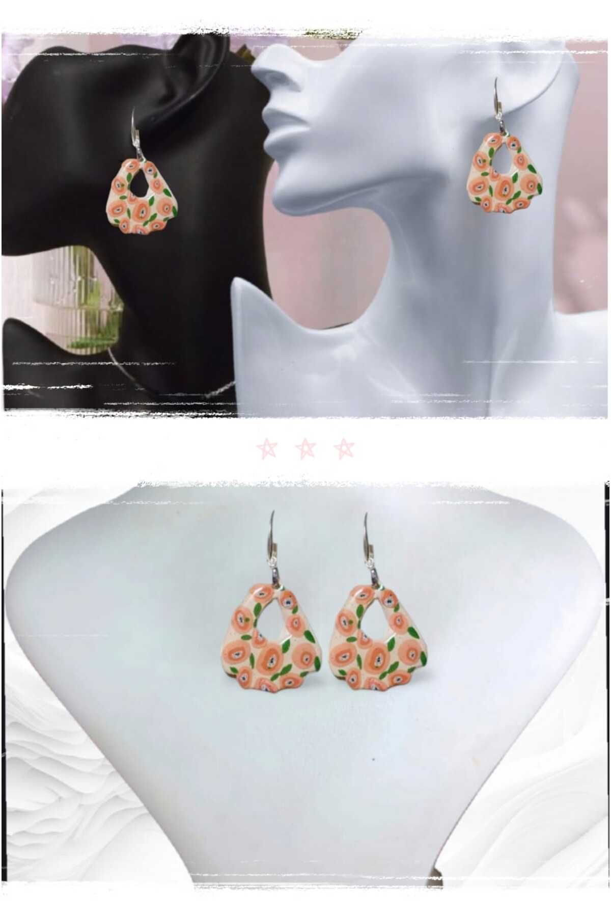 Gümüş Nar Çiçeği Polimer Kil & Epoksi Tasarım Küpe