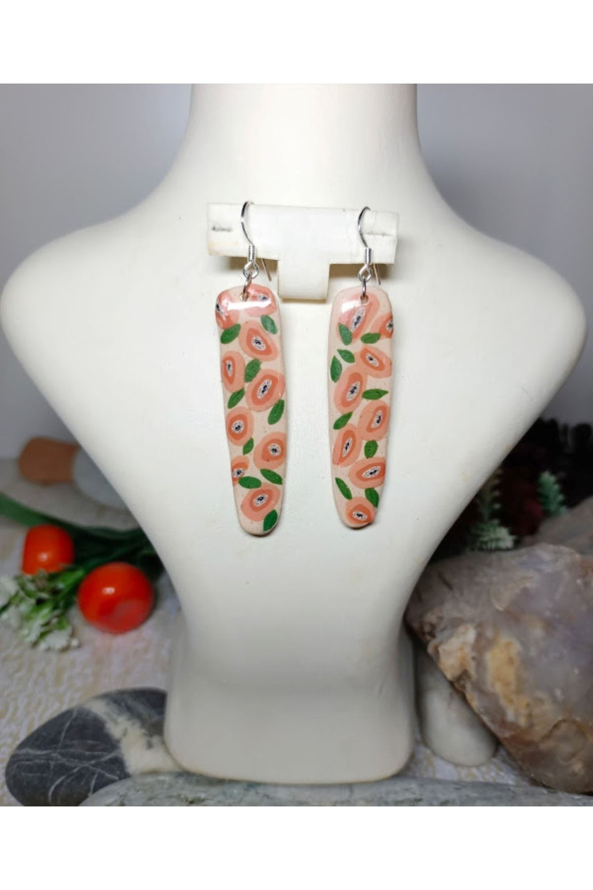 Gümüş Nar Çiçekleri Polimer Kil & Epoksi Tasarım Küpe