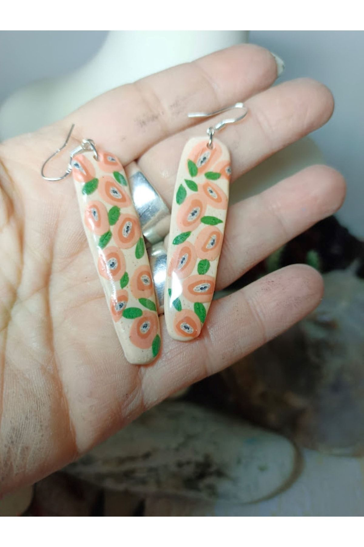 Gümüş Nar Çiçekleri Polimer Kil & Epoksi Tasarım Küpe